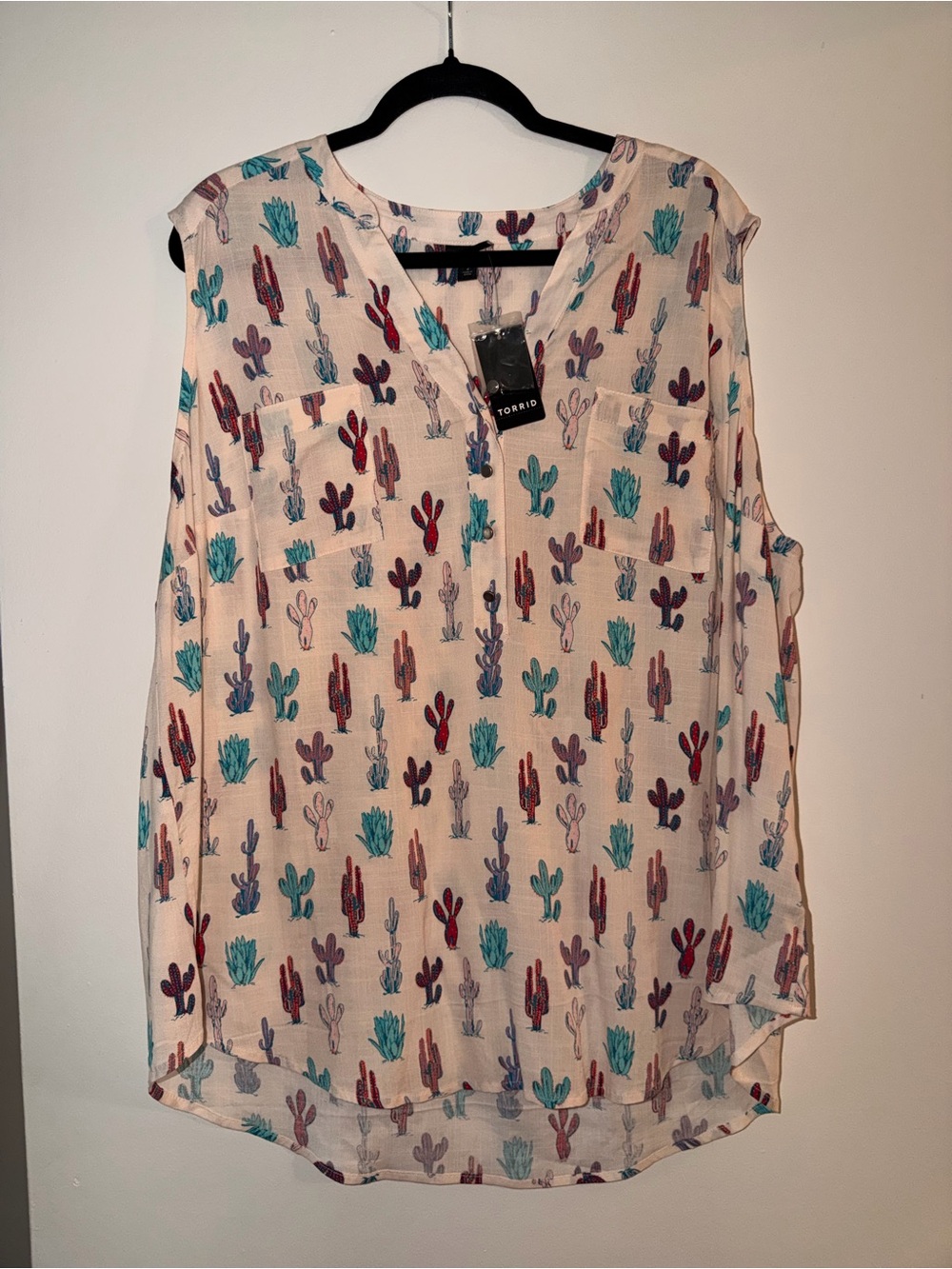 torrid Cream Blouse with Multicolor Cactus Motif
